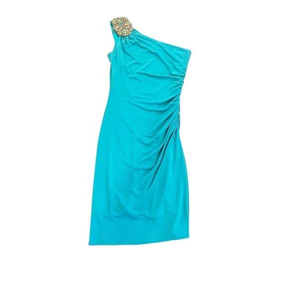 Trina Turk Blue Asymmetrical Ruched Cocktail Dress - Picture 1 of 14